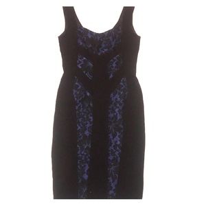 Stretch crepe paneled fitted dress scoop neckline